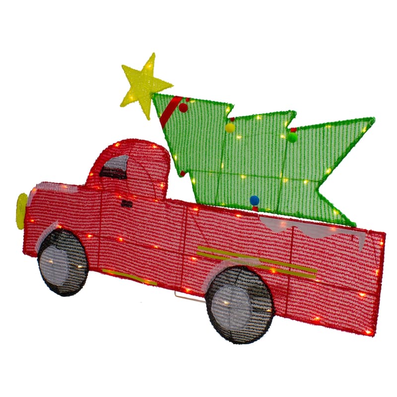 36" LED Lighted Red Truck with Christmas Tree Outdoor Decoration Bed Bath & Beyond 39164596